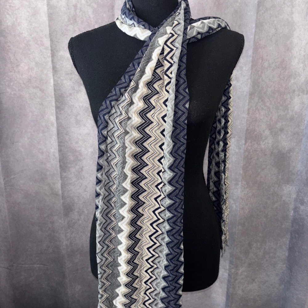 Missoni Style Women OS Blue Zig Zag Chevron Knit Scarf Bohemian